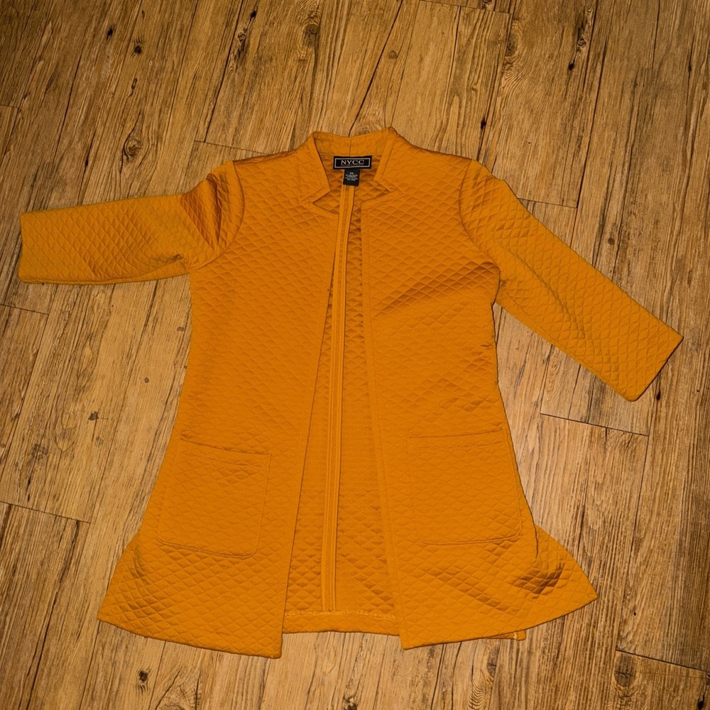 NYCC Blazer Jacket Open Front Mustard Yellow Size Petite Small Pockets   K